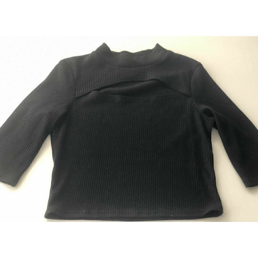 NUDE Nasty Gal Womens Black Knit Highest Peek Ribbed Crop Top Size L - Picture 6 of 8